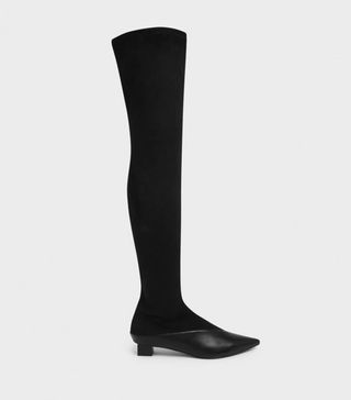 Charles & Keith + Thigh High Low Block Heel Sock Boots