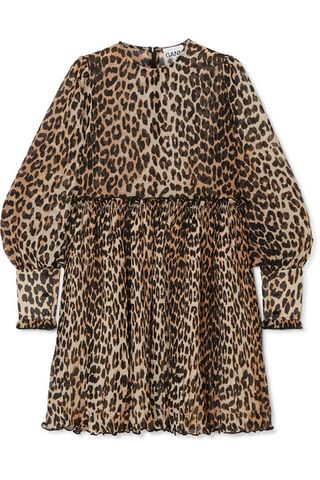 Ganni + Plissé Leopard-Print Georgette Mini Dress