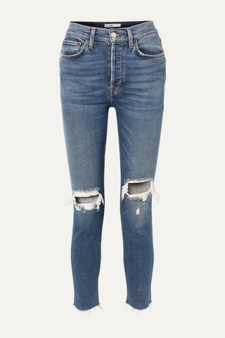RE/DONE + Originals High-Rise Ankle Crop distressed skinny jeans