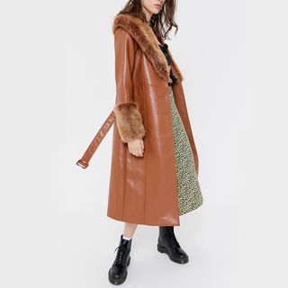 Urban Outfitters + Glam Faux-Fur Trim Coat