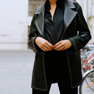 Urban Outfitters + Faux Leather Button-Front Blazer