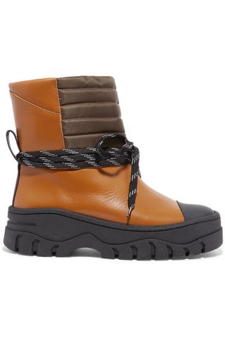 Ganni + Quilted Shell and Rubber-Trimmed Leather Ankle Boots