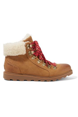 Sorel + Ainsley Conquest Shearling-Trimmed Waterproof Leather Ankle Boots