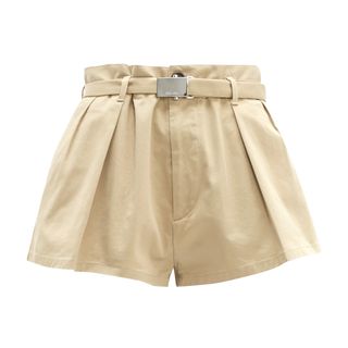 Miu Miu + Pleated High-Cut Cotton-Blend Twill Shorts