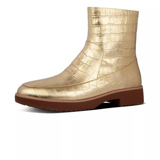 Fitflop + Kinbey Croc-Embossed Metallic Leather Ankle Boots