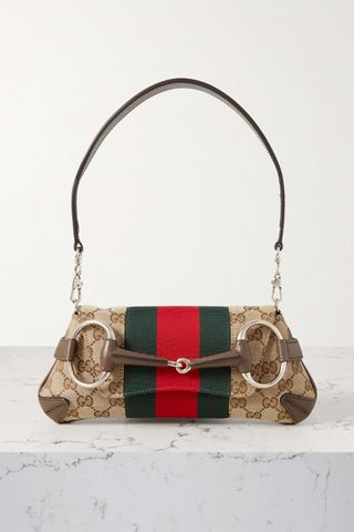 Gucci + Horsebit Embellished Webbing-Trimmed Canvas-Jacquard Tote
