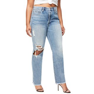 Good American + Good Boy Ripped High Waist Fray Hem Jeans