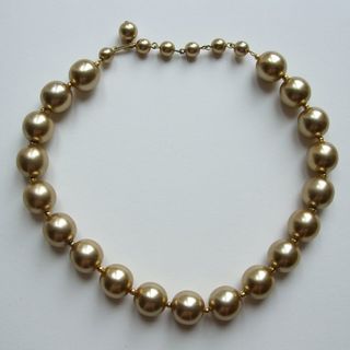 Vintage + 1980s Gold Pearl Choker
