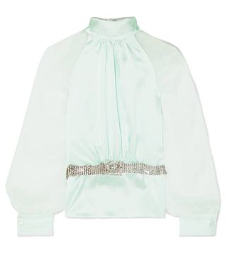 Harmur + Open-Back Belted Silk-Satin and Crepon Blouse