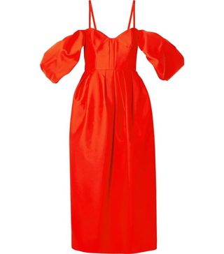 Rosie Assoulin + Cold-Shoulder Pleated Cotton-Poplin Midi Dress