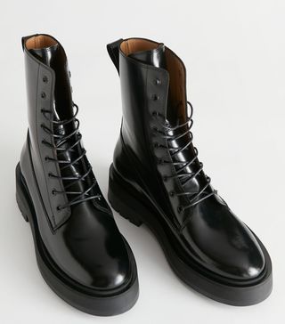 & Other Stories + Chunky Leather Lace-Up Boots
