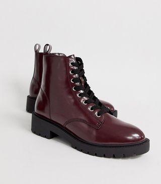 ASOS + New Look Lace Up Flat Boots in Dark Red