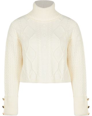 River Island + Cream Cable Knit Cropped Jumper