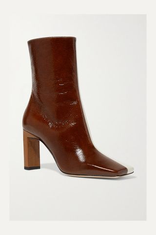 Wandler + Isa Two-Tone Crinkled Patent-Leather Ankle Boots