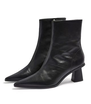 Topshop + Maile Leather Black Point Boots