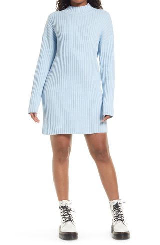 Bp. + Mock Neck Long Sleeve Cotton Blend Rib Sweater Dress