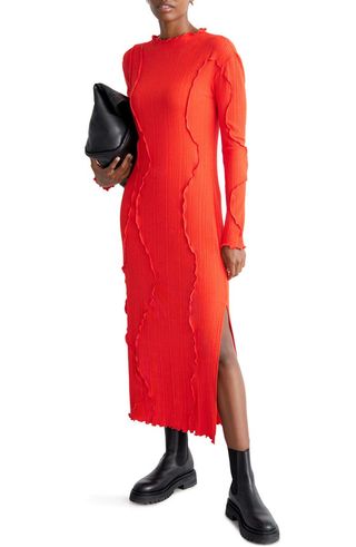 & Other Stories + Beth Frilled Rib Long Sleeve Midi Dress