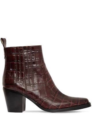 Ganni + 70MM Western Croc Embossed Leather Boots
