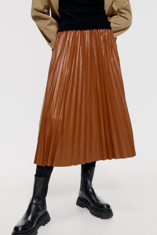 Zara + Faux Leather Pleated Skirt