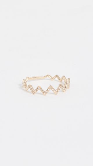 EF Collection + 14k Gold Pave Diamond Zigzag Stack Ring