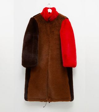 French Connection + Claudie Faux Fur Oversized Colour Block Coat