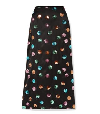Rixo + Kelly Sequin-Embellished Silk and Tencel-Blend Satin Midi Skirt
