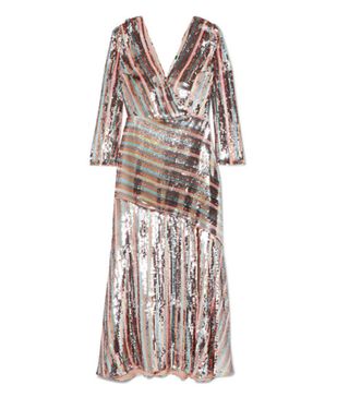 Rixo + Tyra Striped Sequined Crepe Midi Dress