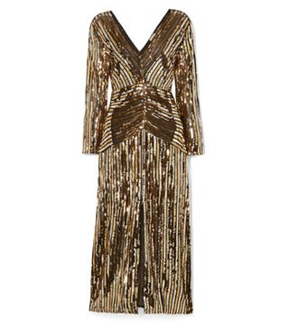 Rixo + Emmy Striped Sequined Chiffon Midi Dress
