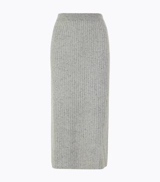Marks and Spencer + Pure Cashmere Ribbed Knit Midi Skirt