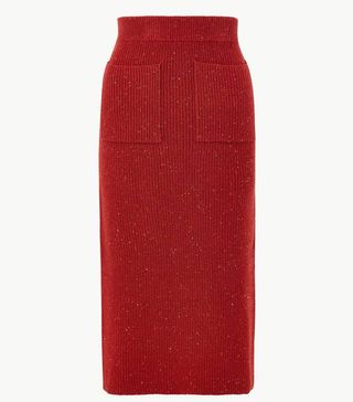 Marks and Spencer + Ribbed Knitted Midi Skirt