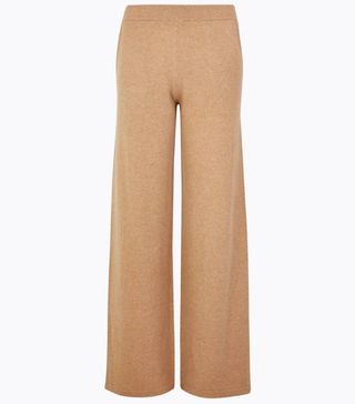 Marks and Spencer + Pure Cashmere Ribbed Wide-Leg Trousers