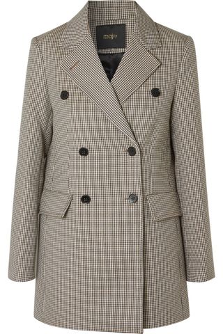 Maje + Goldi Double-Breasted Houndstooth Tweed Blazer