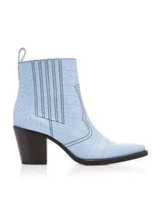 Ganni + Croc-Effect Leather Ankle Boots