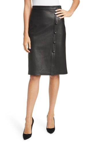 Nordstrom Signature + Button Detail Leather Skirt