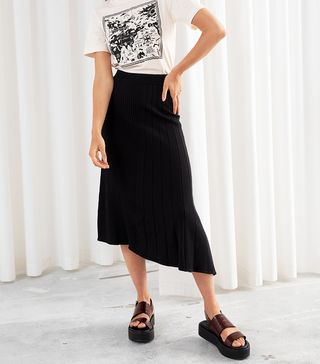 & Other Stories + Asymmetrical Pleated Knit Midi Skirt