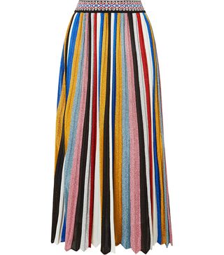 Missoni + Pleated Striped Metallic Knitted Midi Skirt