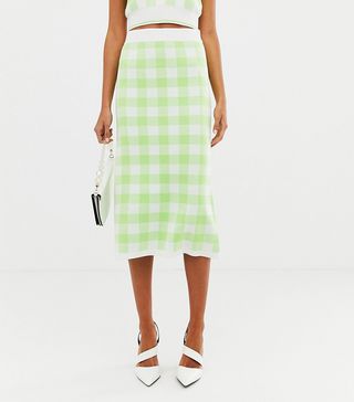 ASOS Design + Co-Ord Check Knitted Midi Skirt
