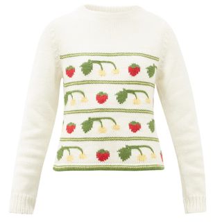 Shrimps + Cherise Fruit-Intarsia Sweater