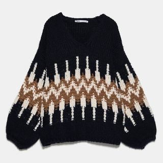 Zara + Puff Sleeve Jacquard Sweater