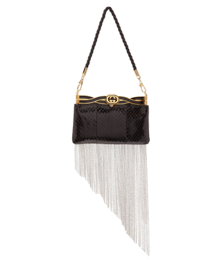 Gucci + Broadway Crystal-Fringed Watersnake Clutch