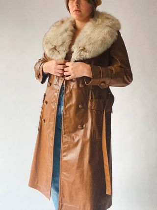 Vintage + Leather Fox Fur Collar Jacket