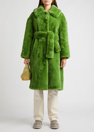 Jakke + Katrina Green Belted Faux Fur Coat