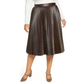 Halogen + x Atlantic-Pacific Pleated Croc Faux Leather Midi Skirt