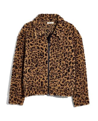 Madewell + Leopard Spot Faux Shearling Bomber Jacket