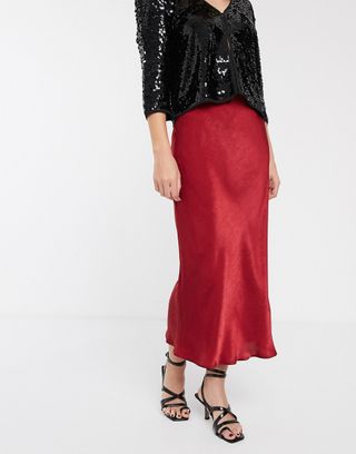 ASOS Design + Fluted Bias Midi Skirt in Satin