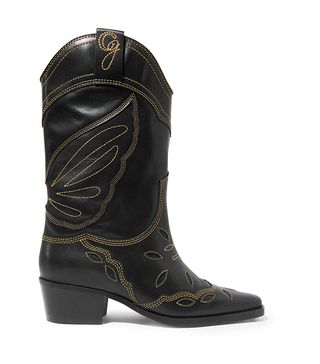 Ganni + High Texas Embroidered Leather Boots