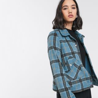 Only + Boxy Jacket in Blue Check