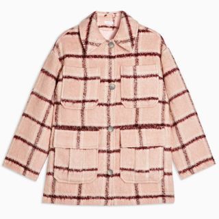 Topshop + Pink Check Longline Jacket