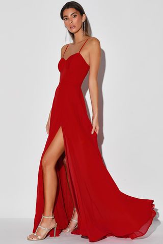 Lulus + Cause for Commotion Red Pleated Bustier Maxi Dress