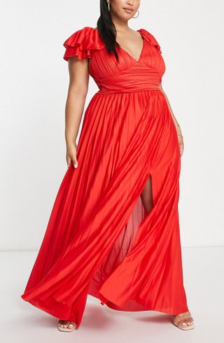 ASOS Design + Curve Ruffle Cap Sleeve Pleated Gown